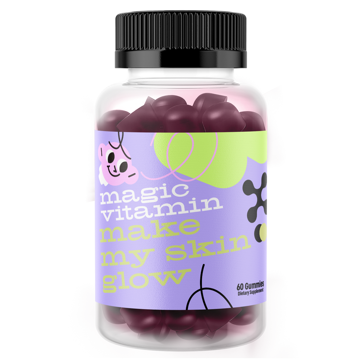 Make My Skin Glow biotin gummies with vitamins C and E product bottle by Magic Vitamin
