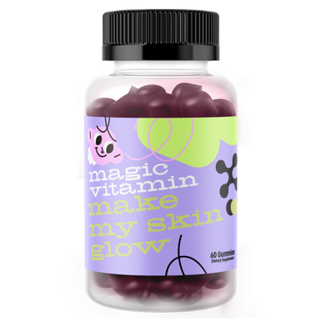 Make My Skin Glow biotin gummies with vitamins C and E product bottle by Magic Vitamin