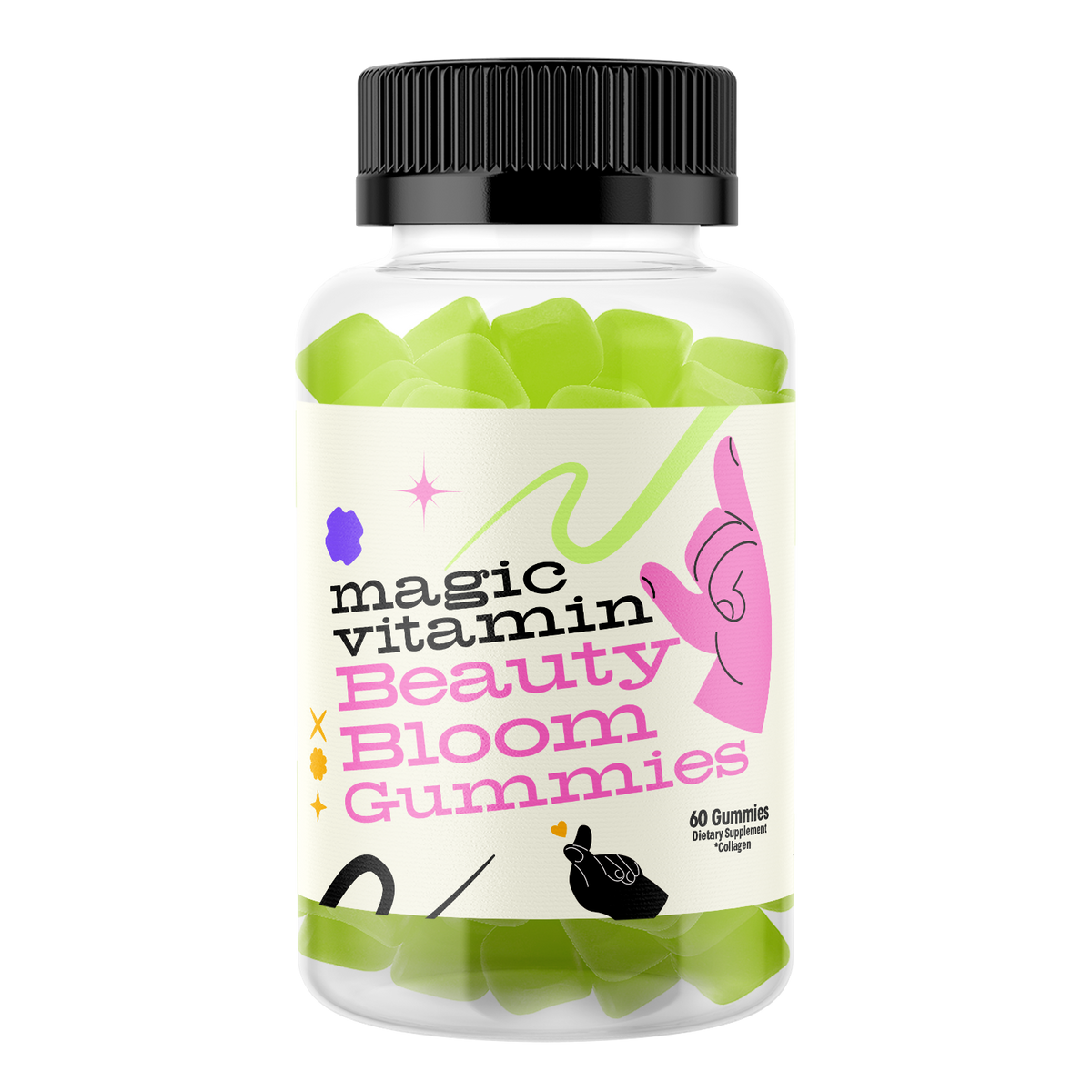 Beauty Bloom collagen gummies with biotin and vitamin C product bottle by Magic Vitamin